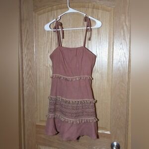 Angel Biba women's 8 tassel dress 100%cotton  tied straps adjustable zip back